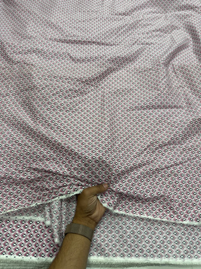 Buy Mul Cotton Pink Black Abstract Box Printed Fabric