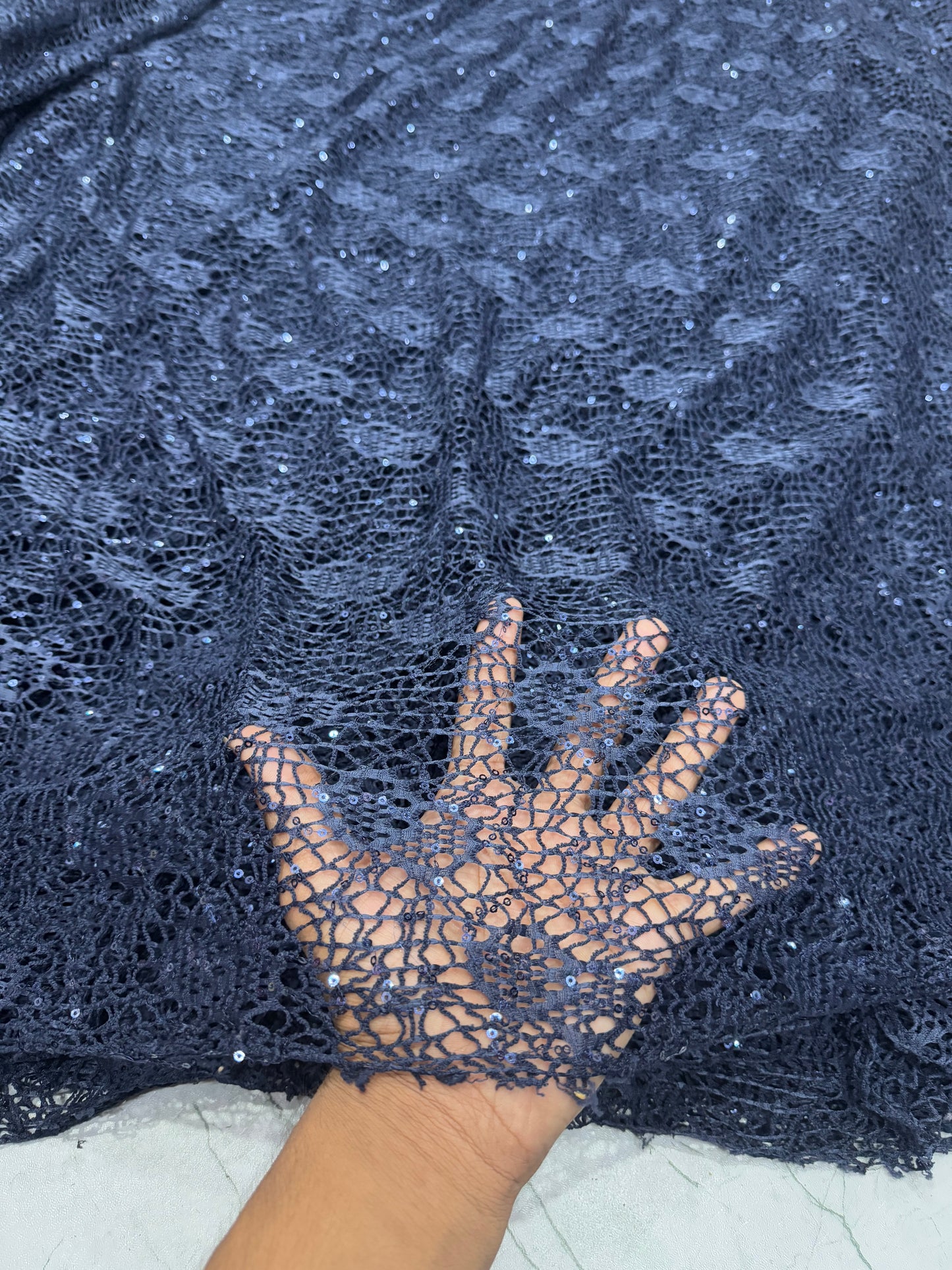 Buy Stone Blue Mesh Embroidery With Shine Fabric