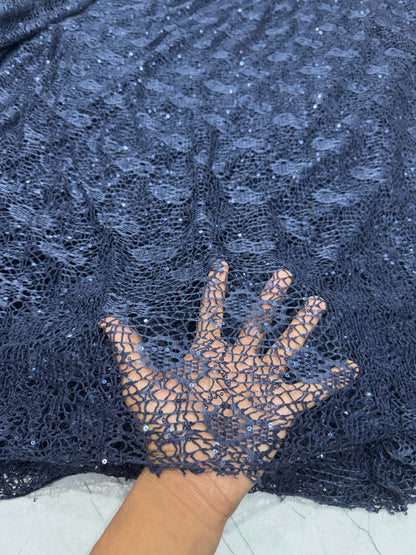 Buy Stone Blue Mesh Embroidery With Shine Fabric