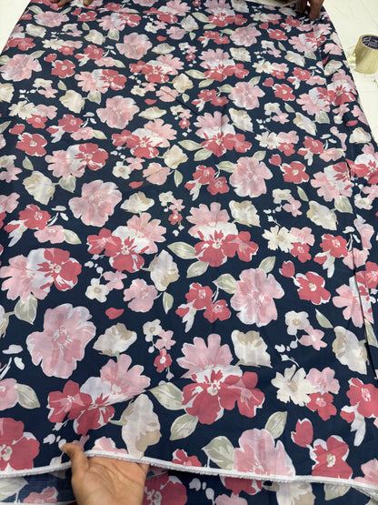 Buy Poplin Navy Blue Base Abstract Floral Printed Fabric