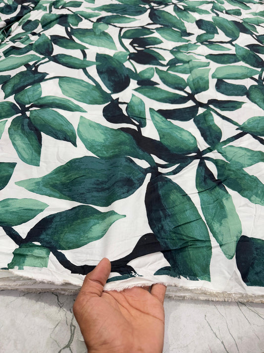 Buy Cotton Viscose Dark Green Leaf Fabric