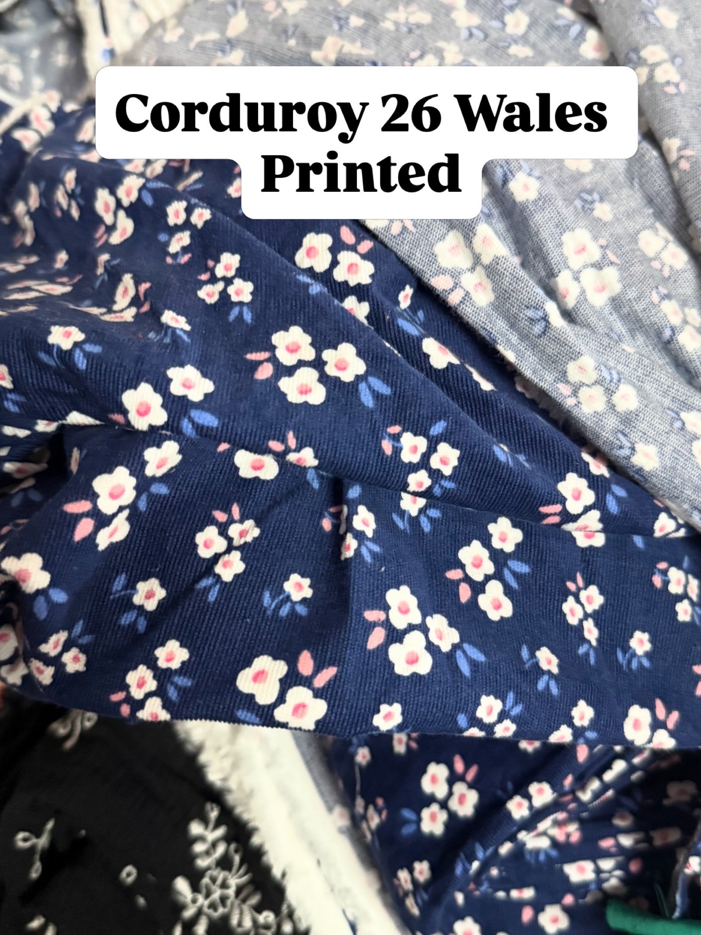 Buy Corduroy Blue Base Cute Floral Print Fabric