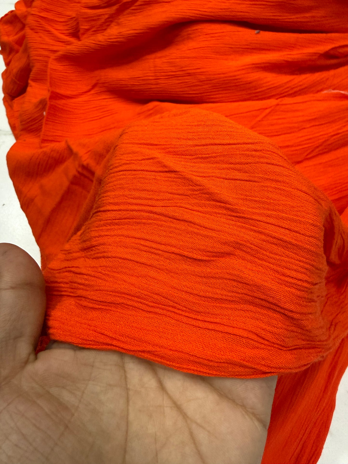 Buy Cotton Crinkled Crepe Bright Orange Solid Fabric