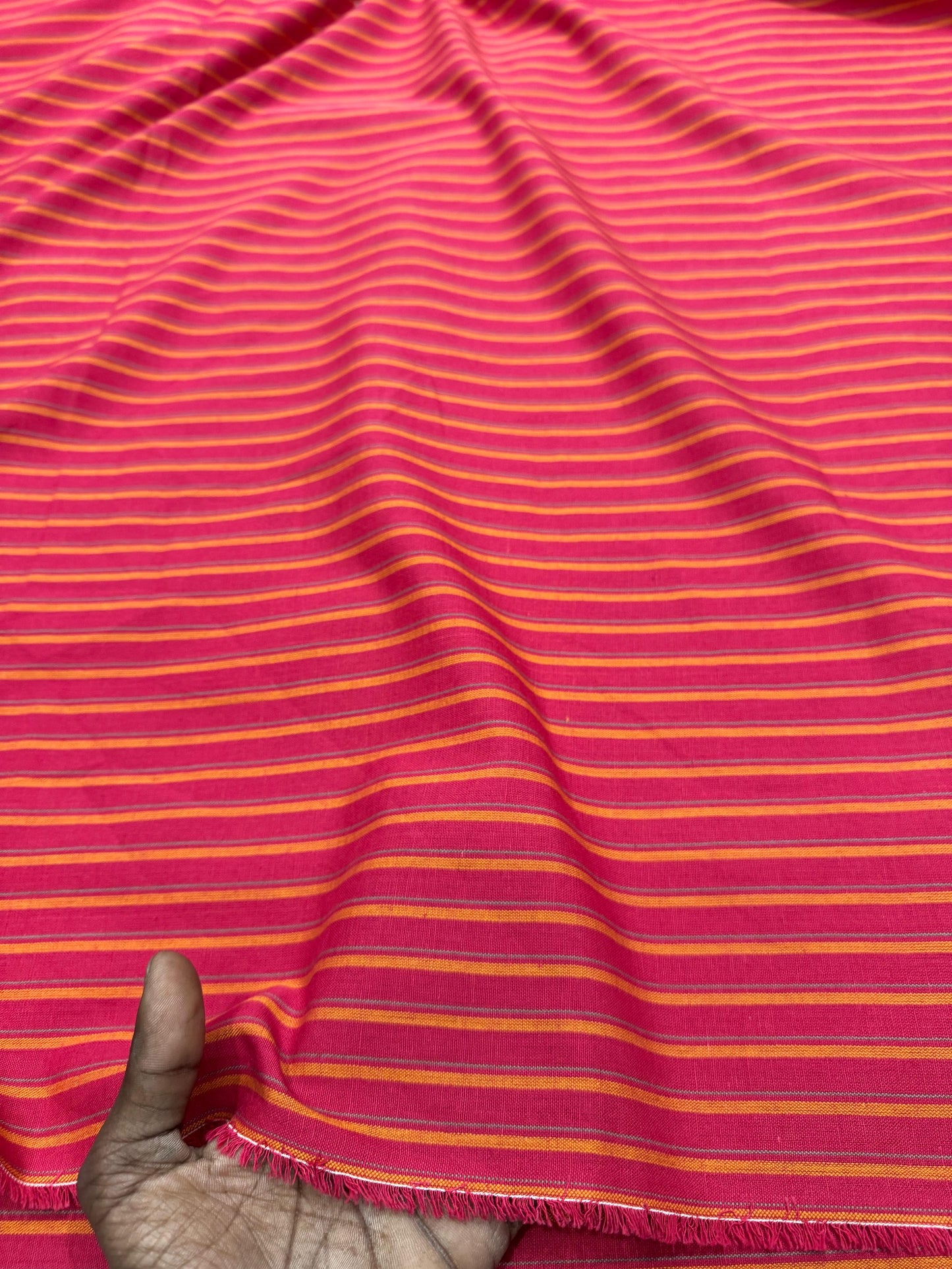 Buy Cotton Linen Red Base Yellow Stripe Fabric