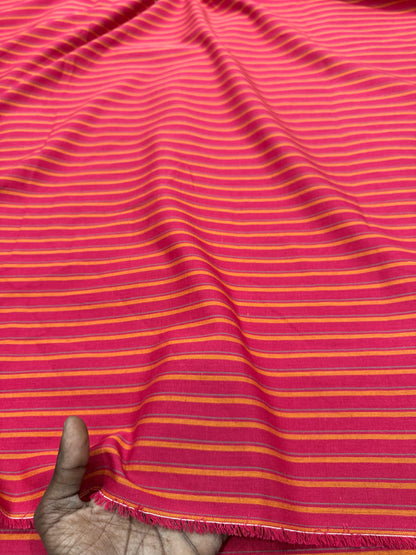 Buy Cotton Linen Red Base Yellow Stripe Fabric