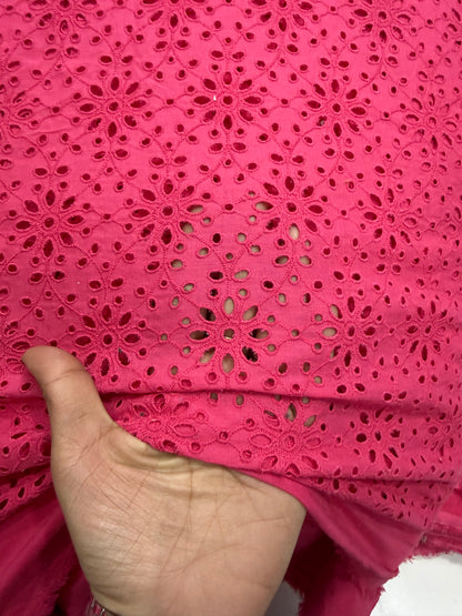 Buy Cotton Hakoba Hot Pink Flower 3 Leaf Pair Embroidery Fabric