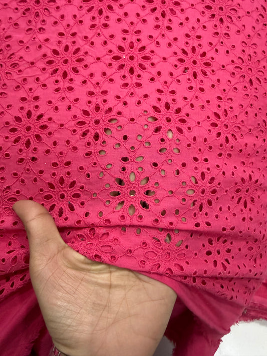 Buy Cotton Hakoba Hot Pink Flower 3 Leaf Pair Embroidery Fabric