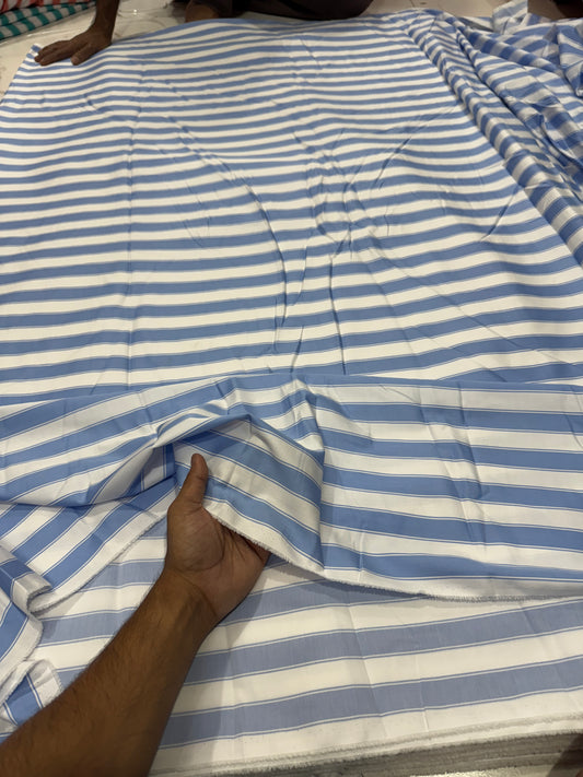 Buy Cotton Twill Satin Light Blue Dual Stripe Fabric
