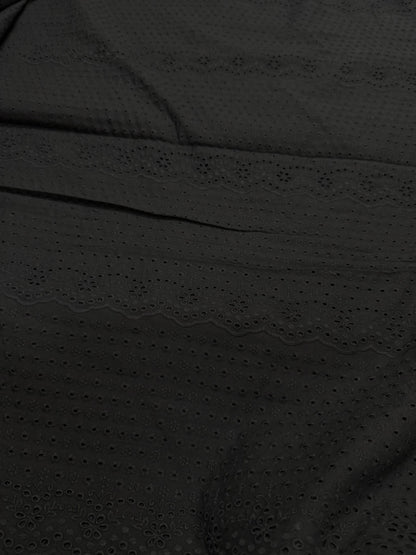 Buy Linen Black Hakoba With Border Flowery Cutwork