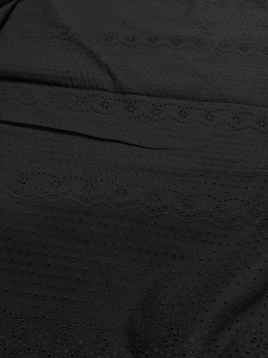 Buy Linen Black Hakoba With Border Flowery Cutwork