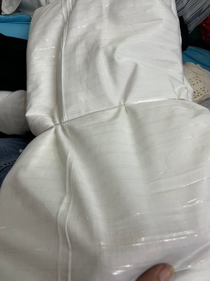 Buy Mul Cotton Bleach White Base Lurex Stripe Fabric