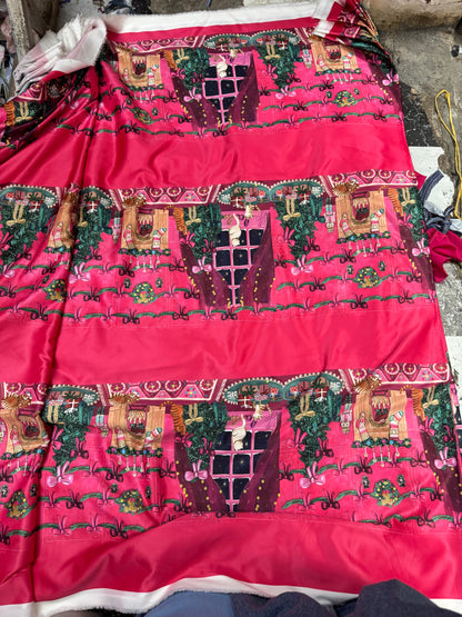 Buy Italian Silk Cat Christmas Printed Fabric