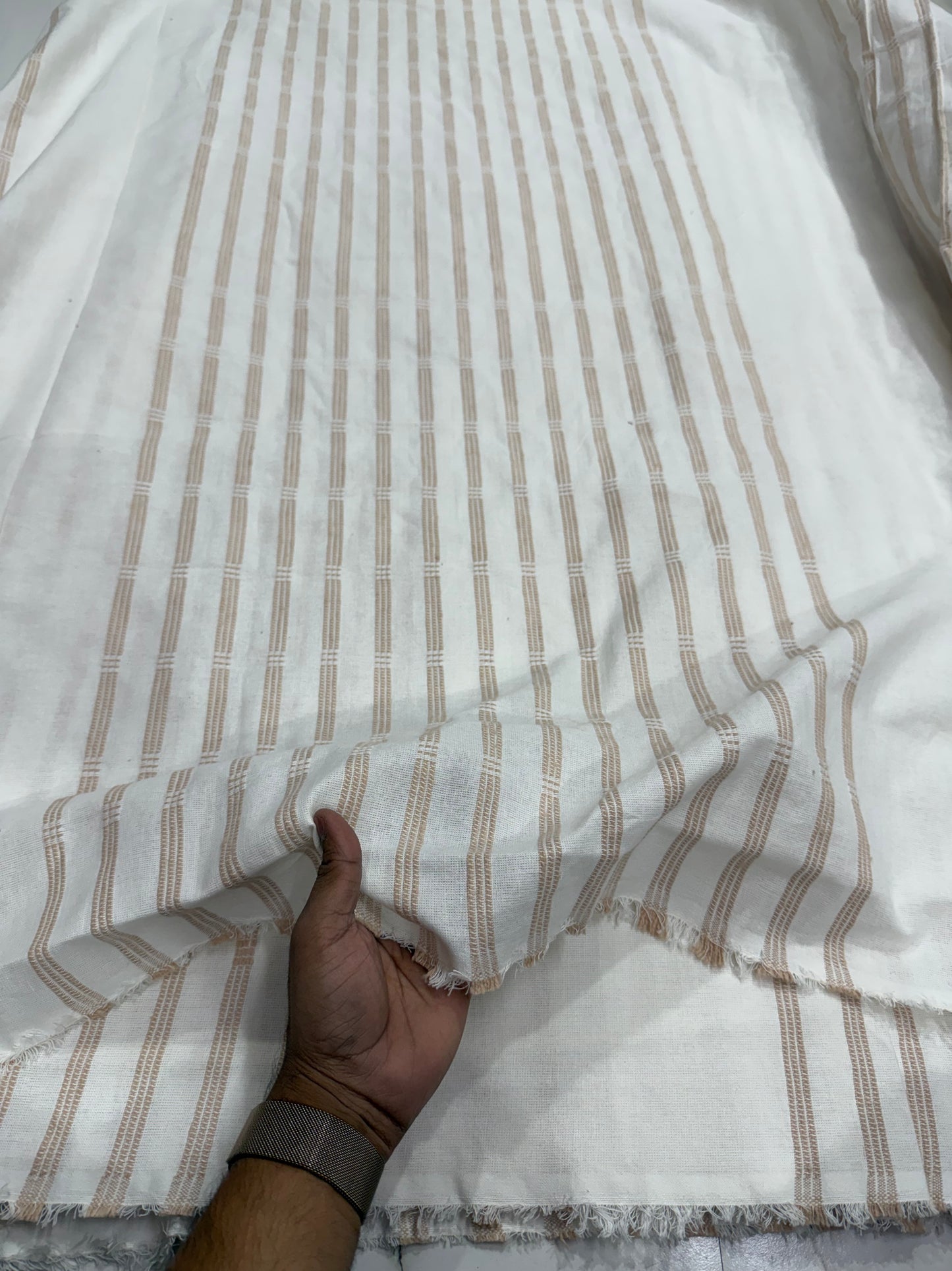 Buy Cotton Linen Buckle Olive White Base White Thread Work Fabric