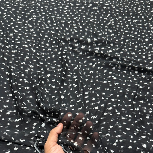 Buy Viscose Chiffon Black Heart Printed Fabric