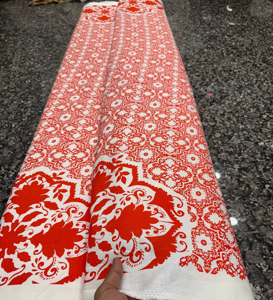 Buy 100% Pure Linen Authentic Red Moroccan Printed Fabirc