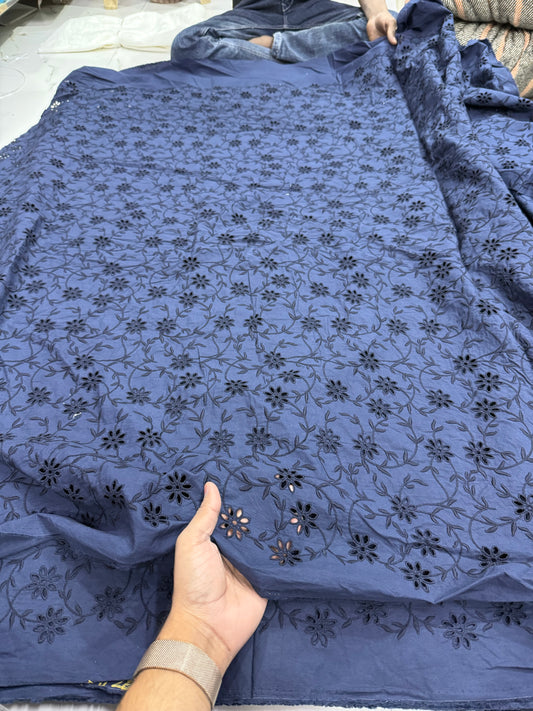 Buy Cotton Hakoba Floral Leaf Work Blue Floral Leaf Fabric 