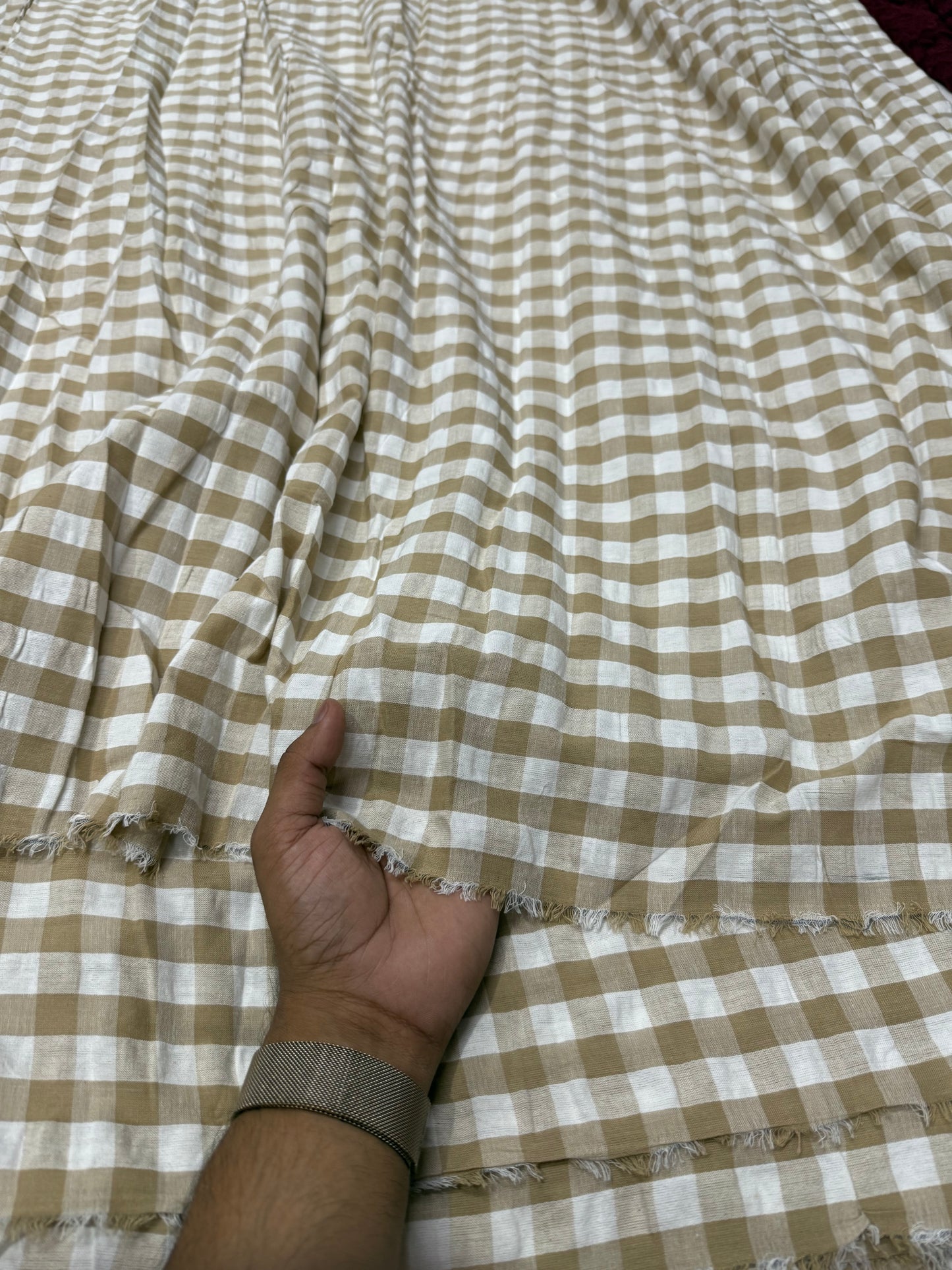 Premium Seersucker Coffee Check Fabric