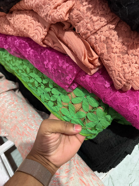 Mesh Embroidery Green Flower Net Fabric