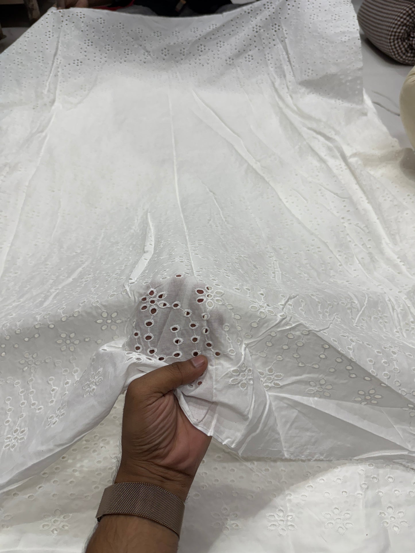 Buy Pure Cotton White Hakoba Flower Chain Layer Cutwork Embroidery Fabric