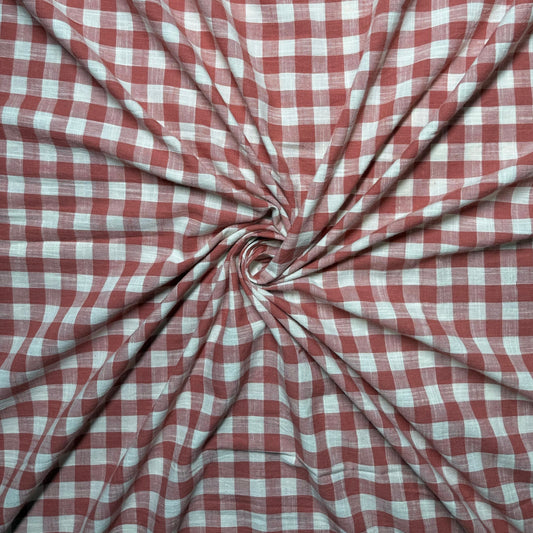 Buy Cotton Linen Pink Check Fabric