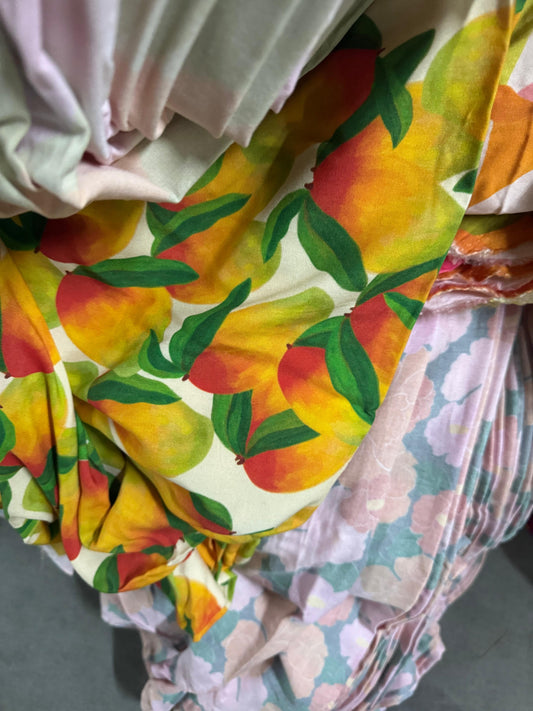 Buy Cotton Viscose Linen Bold Mango Printed Fabric