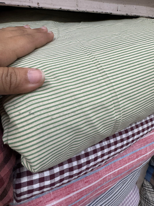 Buy Cotton Green Thin Stripe Fabric