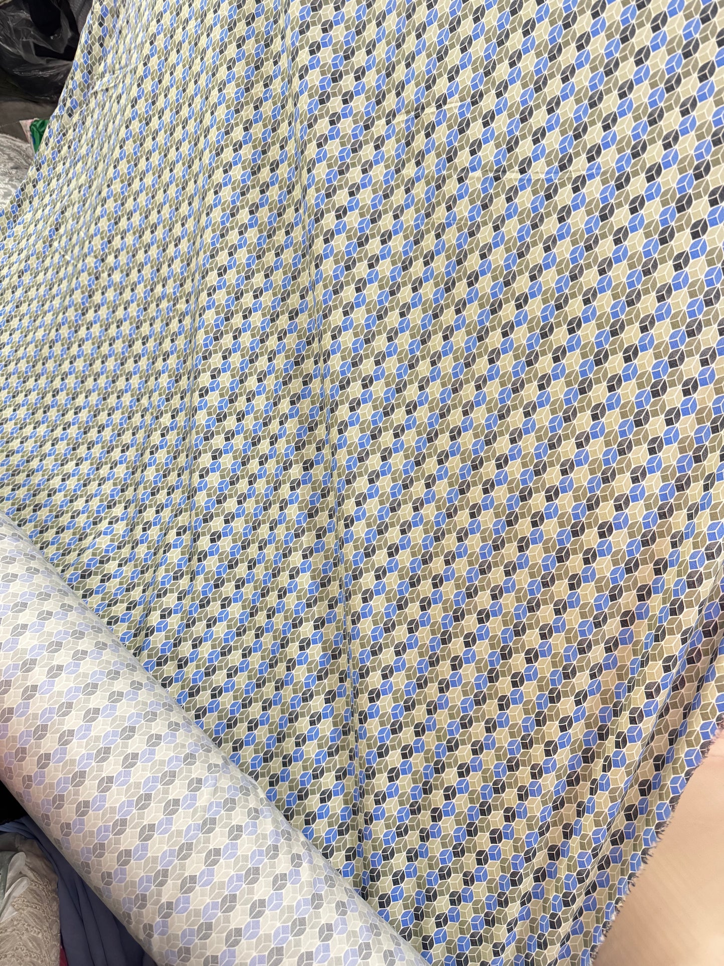 Buy Cotton Poplin Shirting Coloured Cube Printed Fabric