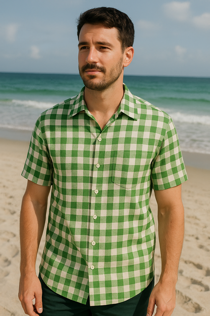 POPLIN CHECK GREEN 58 inch width
