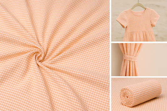 Summer Peach Cotton Gingham – Wrinkle-Free 58” Premium Seersucker Fabric