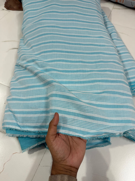 Buy Soft Cotton Double Cloth Baby Blue Stripe Fabric