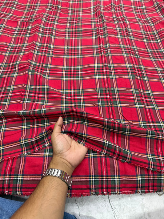 Buy Rare Cotton Twill Red Green Check Fabric
