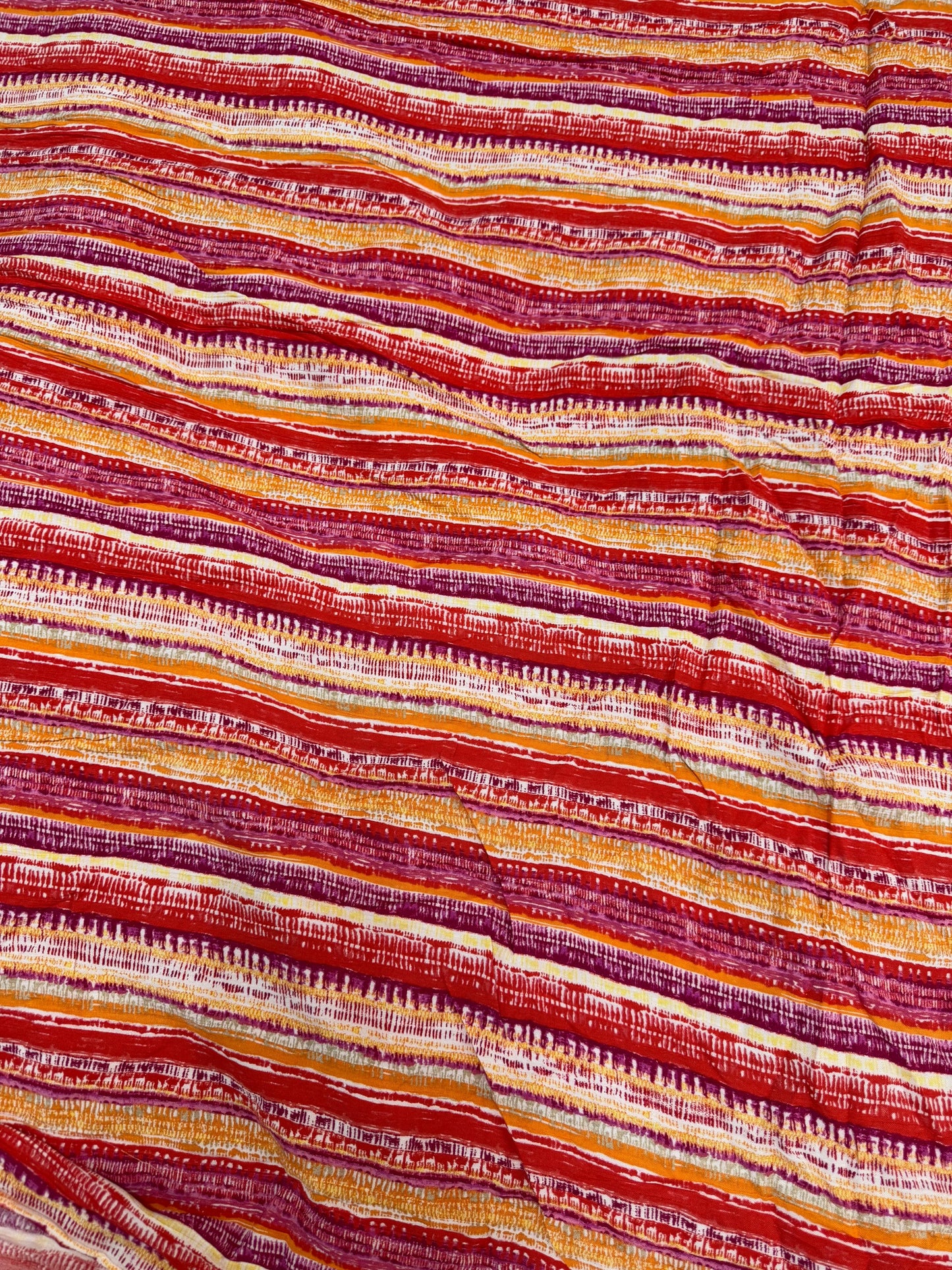 Rayon Crinkled Abstract Red Yellow Stripe Fabric
