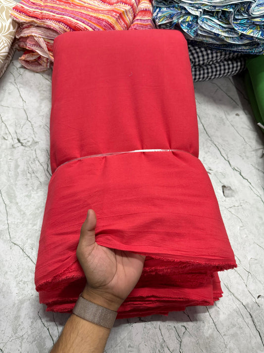 Buy Crimp Cotton Solid Redish Pink Fabric