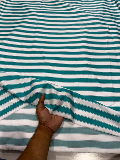 Buy Cotton Twill Satin Firozi Dual Stripe Fabric