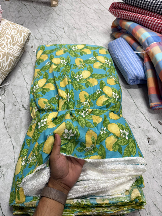 Buy Cotton Viscose 🍋 Lemon Green Flower Fabric