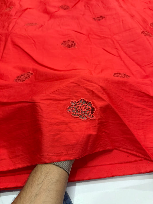Buy Red Poplin Patch Embroidery Fabric