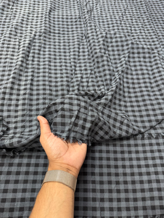 Premium Seersucker Classy Grey Black Check Fabric