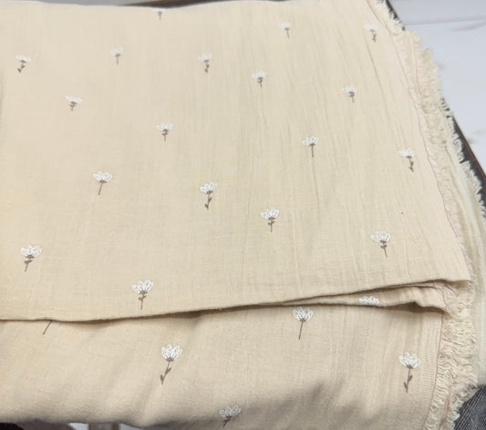 Buy Soft Cotton Double Cloth Mocha Base White Floral Fabric