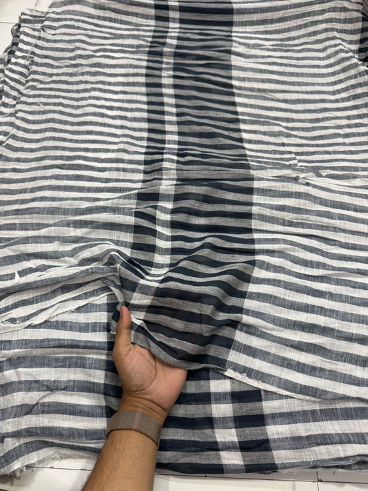 Buy Gauge Linen Yarn Dyed Black Grey Fabric