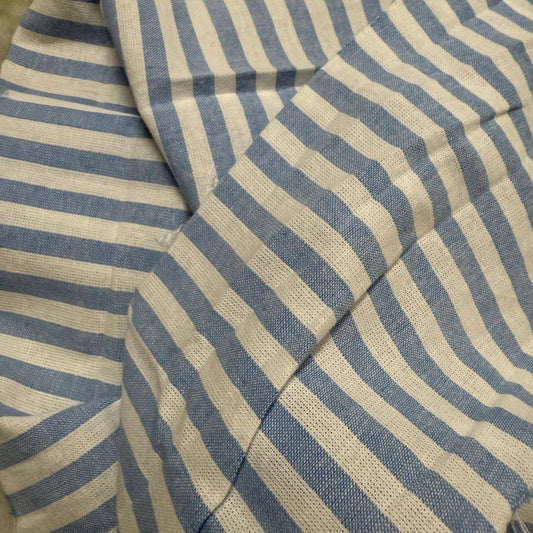 Cotton Linen Broad Blue Formal Stripe Fabric