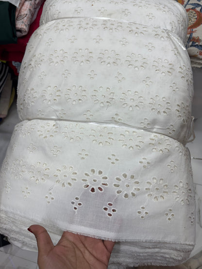 Buy White Hakoba White Dyeable Floral Circle Joined Fabric