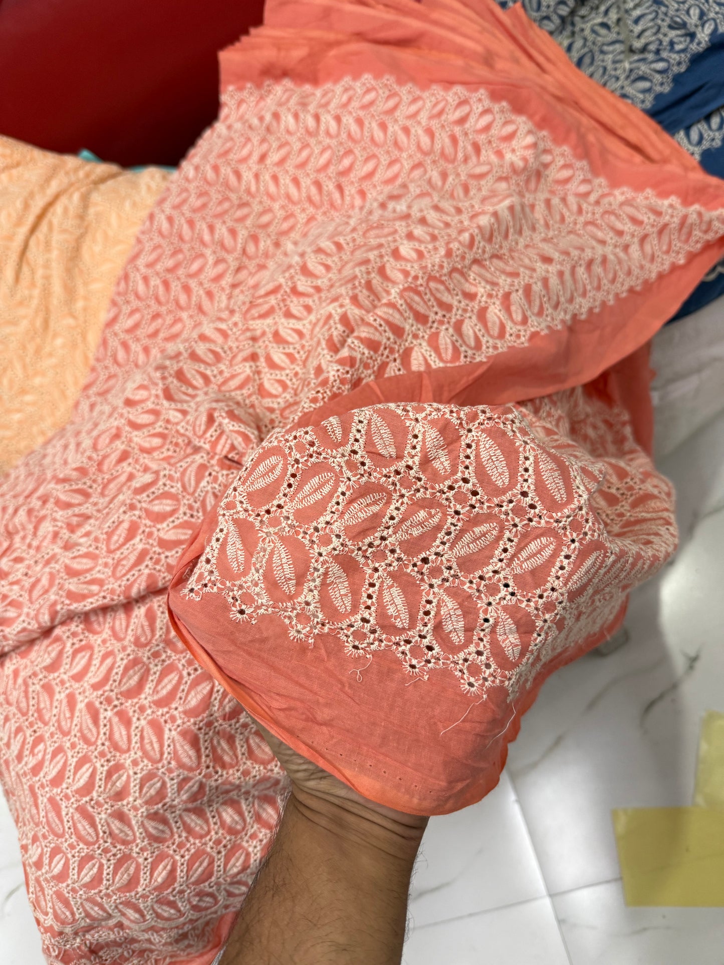 Buy Cotton Hakoba Candy Orange Box Leaf Embroidery