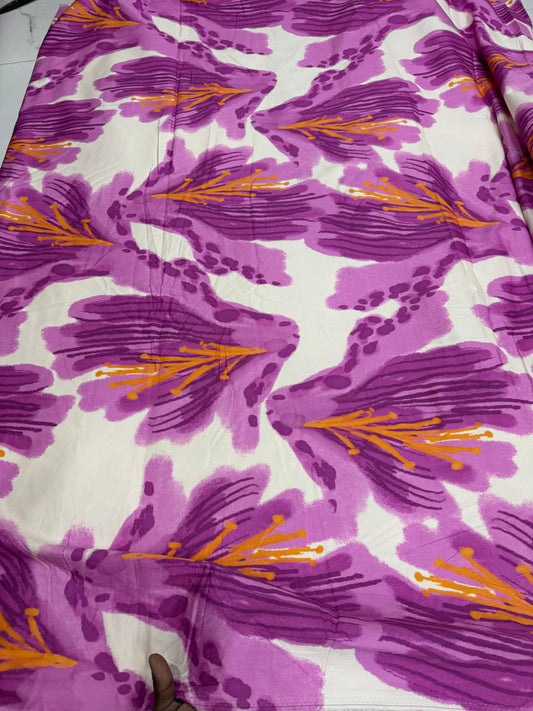 Buy Cotton Satin Lycra Bold Lily Printed Fabric