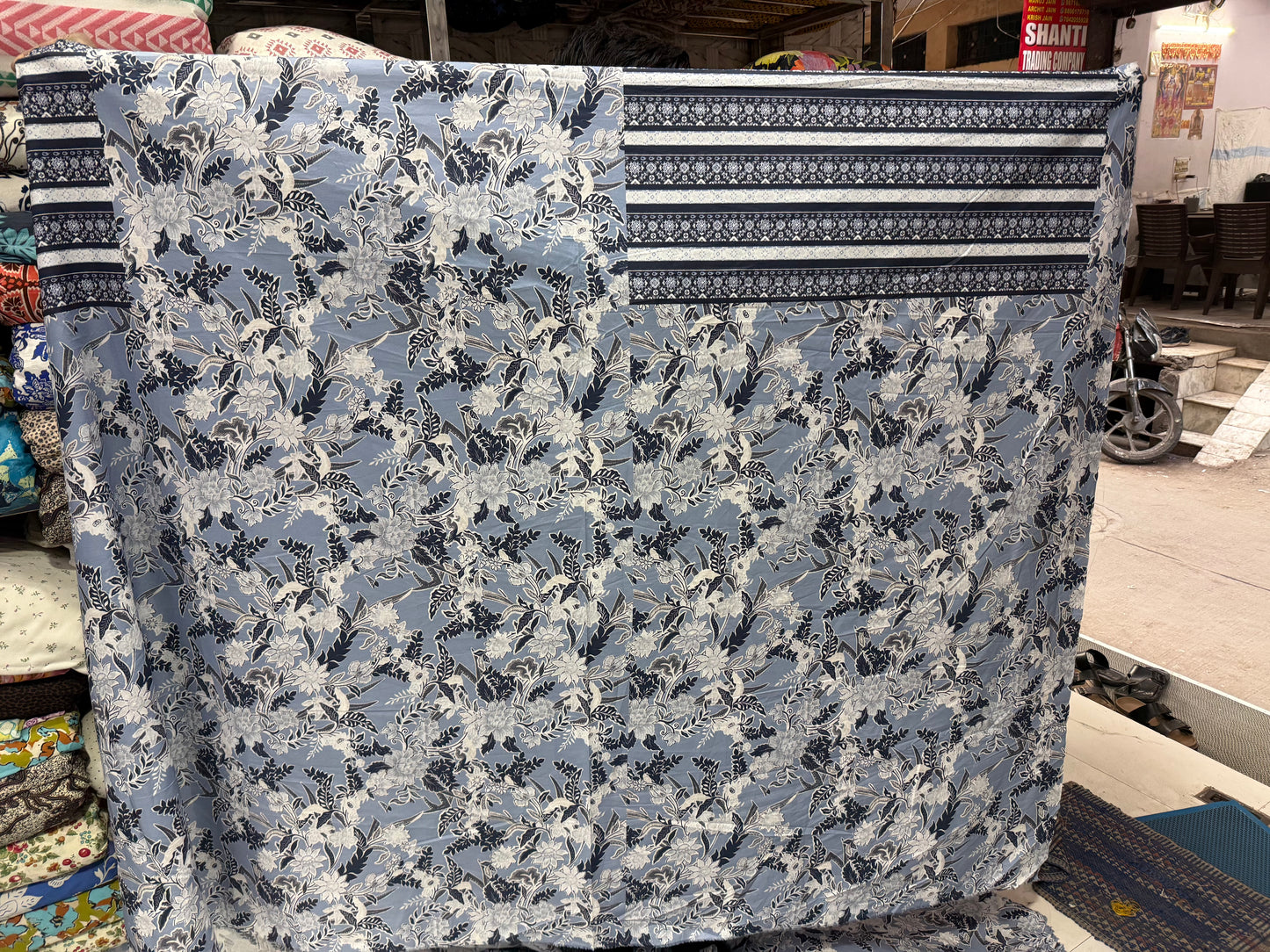 Buy 50s Poplin Suit Pattern Floral Powder Blue Printed Fabric