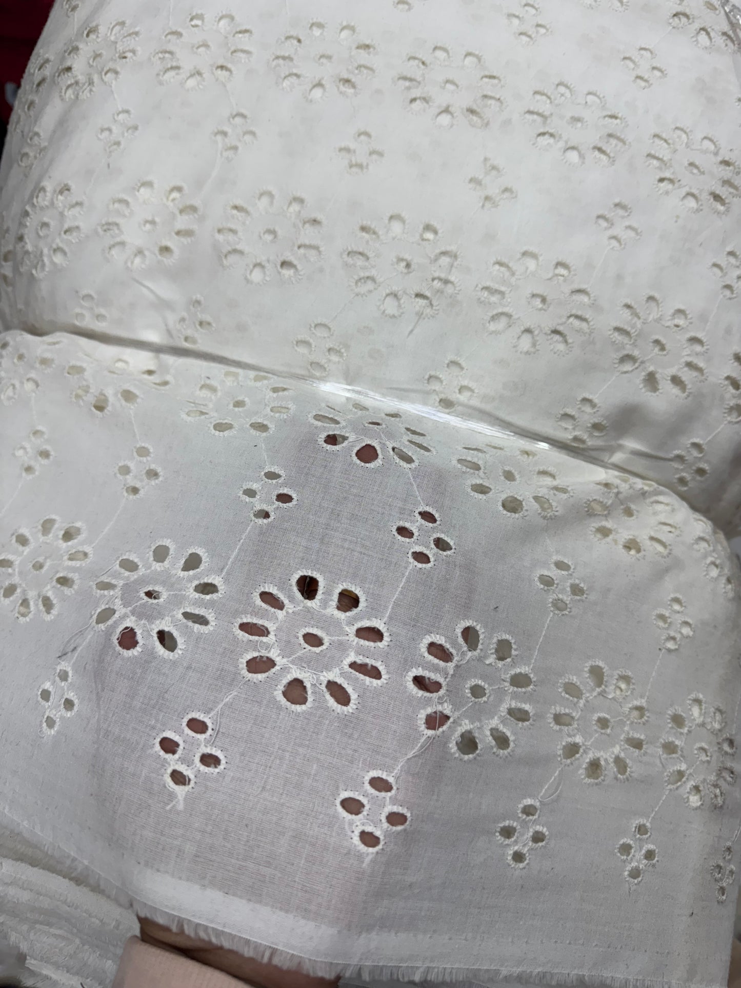 Buy White Hakoba White Dyeable Floral Circle Joined Fabric