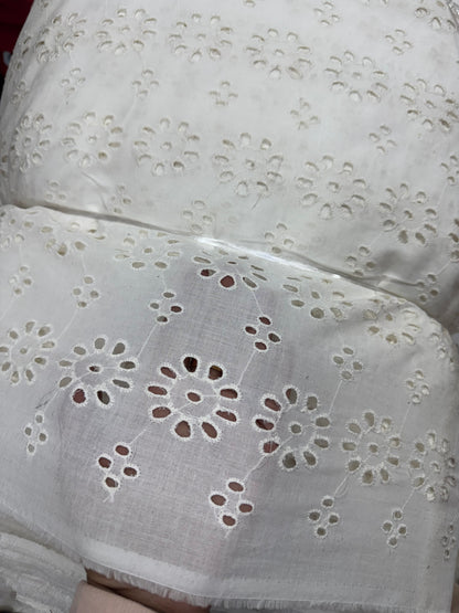 Buy White Hakoba White Dyeable Floral Circle Joined Fabric