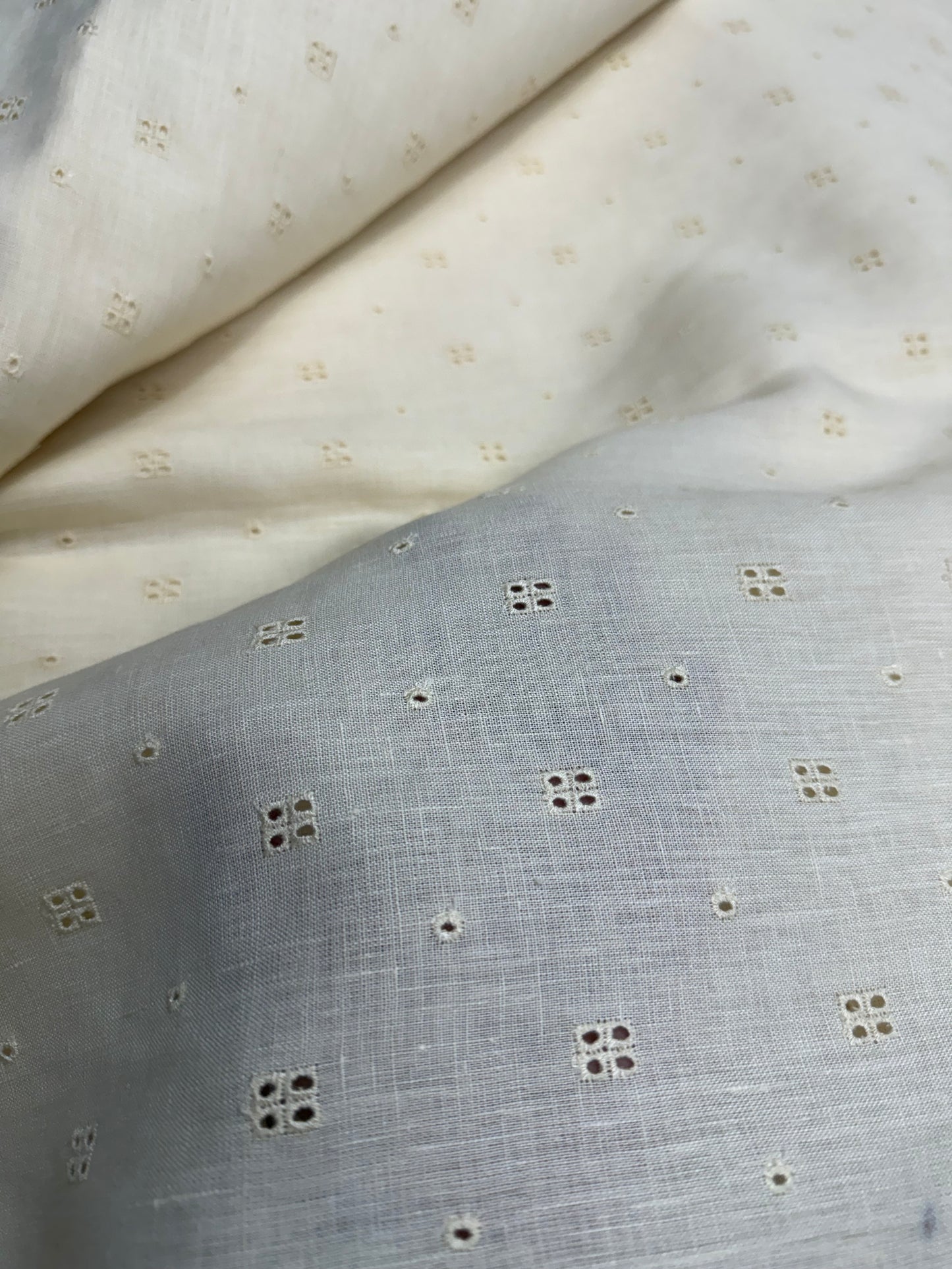 Buy Linen Ivory Hakoba Square Work Embroidery Fabric