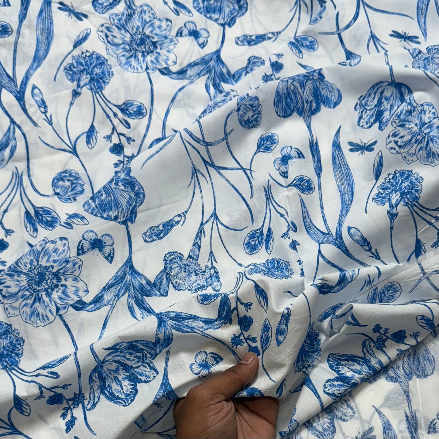 Buy Cambric Indigo False Printed Fabric