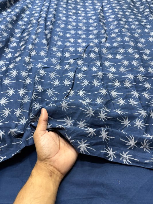 Buy Corduroy Dobby Blue Base Palm Tree Printed Fabric