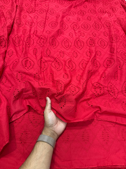Buy Hakoba Red Poplin Eye Cutwork Embroidery Fabric